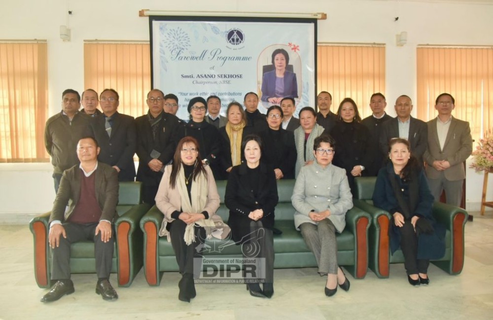 Outgoing NBSE Chairperson Asano Sekhose along with other officials during her farewell programme on January 31. (DIPR Photo)